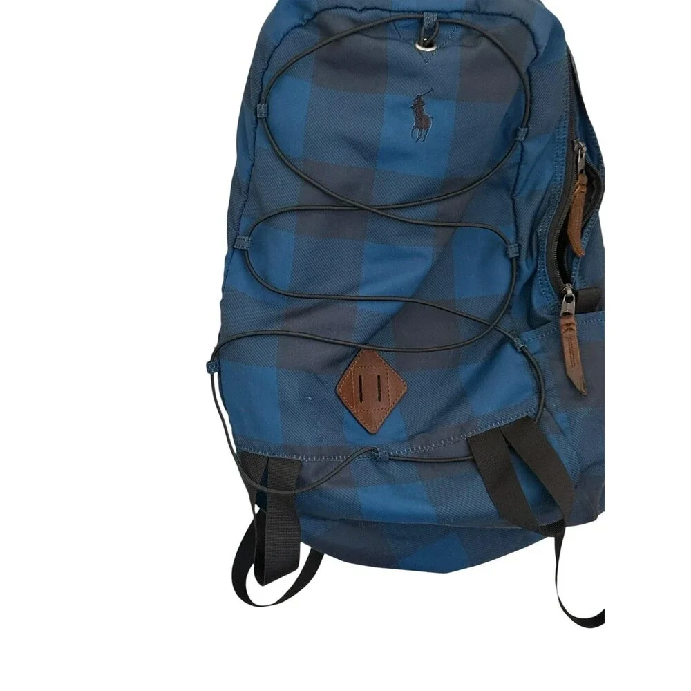 Polo Ralph Lauren Blue Plaid Backpack Bookbag Laptop School Travel Bag